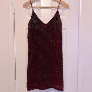 Do+Be Maroon-Velveted Sequin Dress. Sz Sm